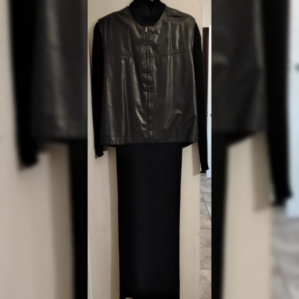 Sweater Dress with Faux Leather Vest